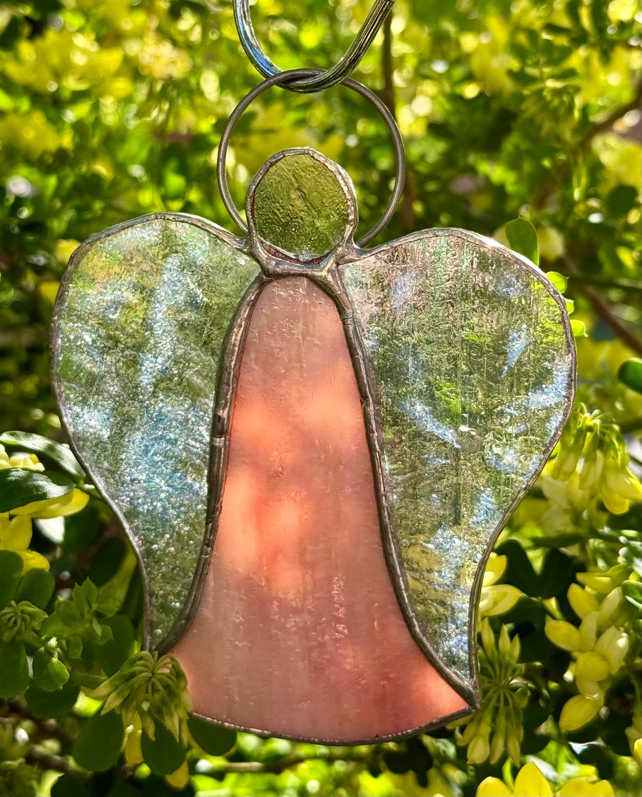 Stained Glass Bell Angel Decoration - Sunset orange body with clear wings