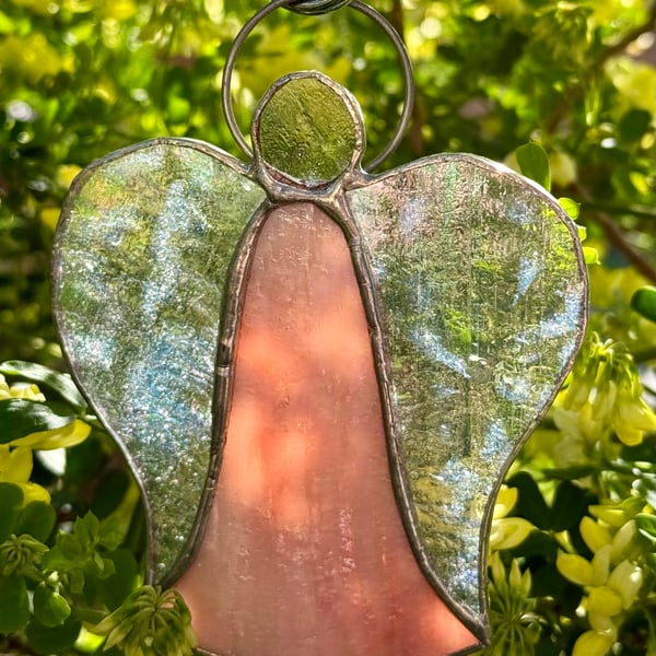 Stained Glass Bell Angel Decoration - Sunset orange body with clear wings
