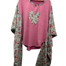 Oversized Upcycled Boho Jumper, Heart and Floral, One of a Kind, Plus Size 