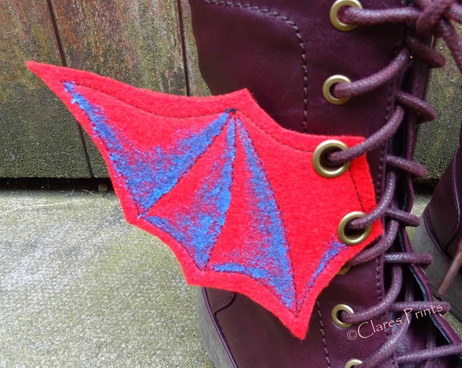 Steampunk Fabric Boot Wings Bat Wings Red
