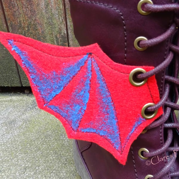 Steampunk Fabric Boot Wings Bat Wings Red