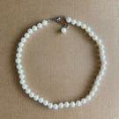 Gorgeous hand knotted 7mm acrylic faux pearl 16.5'' long necklace - handmade 