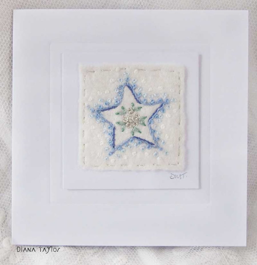 HAND EMBROIDERED CHRISTMAS CARD STAR  