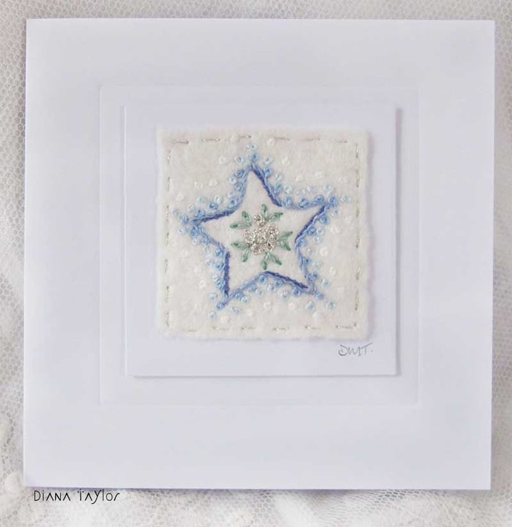 HAND EMBROIDERED CHRISTMAS CARD STAR  
