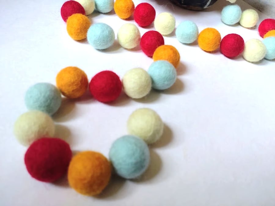 Felt Ball Garland, Circus Funfair Colours, Eclectic Bohemian Interiors