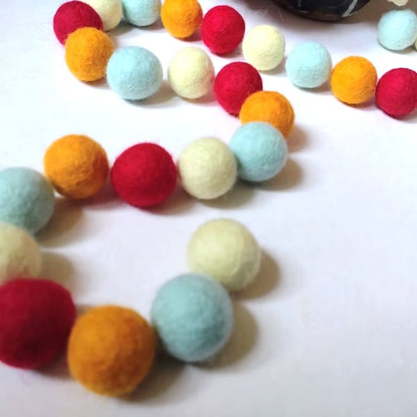 Felt Ball Garland, Circus Funfair Colours, Eclectic Bohemian Interiors