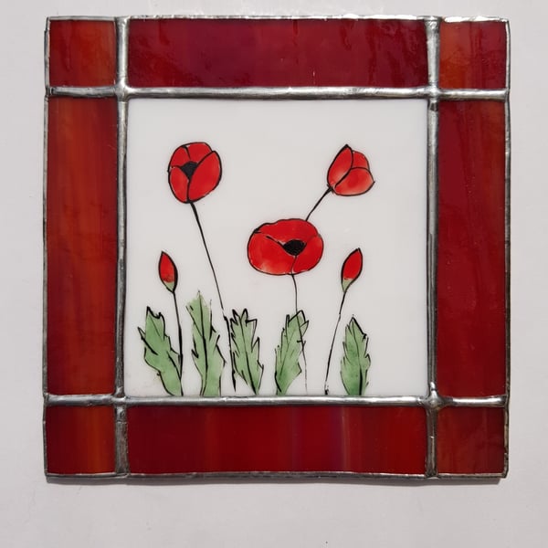 198 Stained Glass Poppy painting - handmade hanging decoration.
