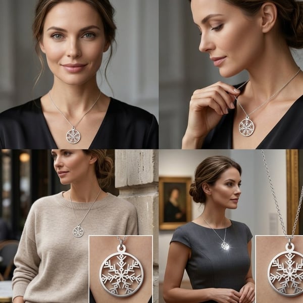 Sterling Silver Snowflake Circle Pendant Necklace Jewellery Gift
