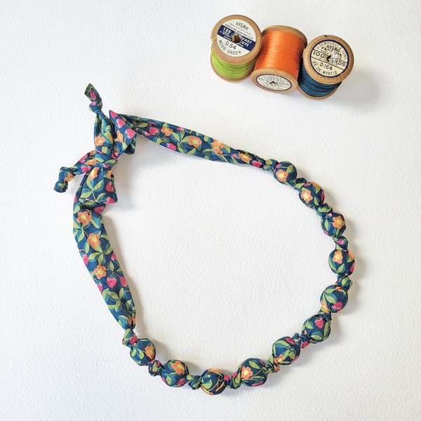 Navy, Orange, Pink, Yellow & Green Liberty Print Fabric Necklace