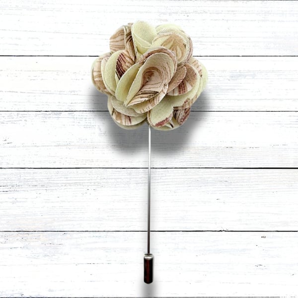 Flower Lapel Pin - Cream Fabric, Perfect for Wedding 