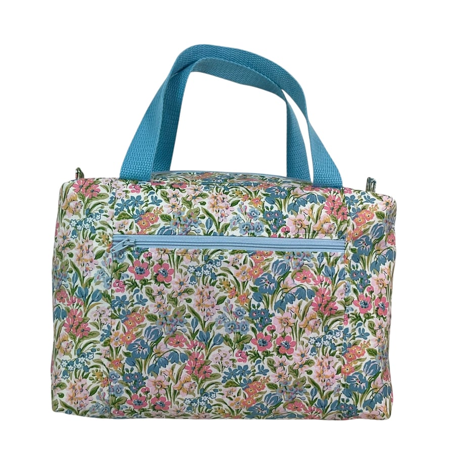 Large wash bag in Liberty cotton, floral toiletries bag with handles and pocket.