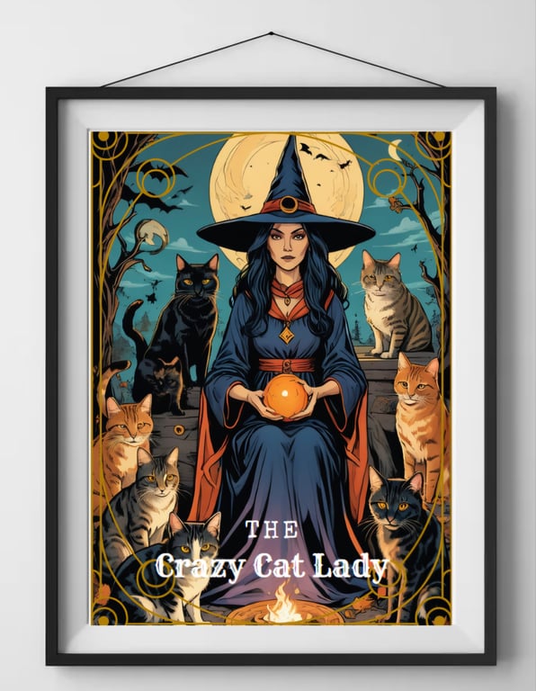 Crazy Cat Lady Tarot Style Wall Art Print