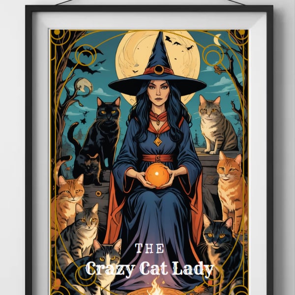 Crazy Cat Lady Tarot Style Wall Art Print