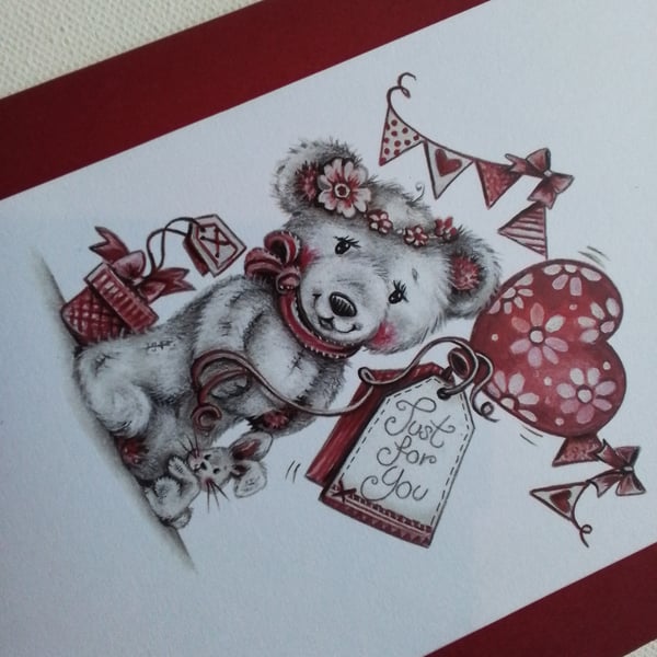 Any occasion card. Birthday. Valentine.  Card and gift tag set. Ref 395