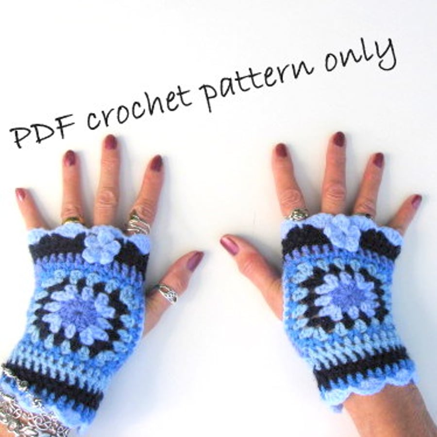 Crochet pattern for fingerless gloves. Granny square wrist warmers.