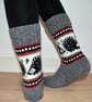 READY TO SHIP Wool Socks Hedgehog Winter Christmas Grey White Black Red - Image 4