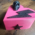 Skull & Lightning Bolt Pink Heart Shaped Jewellery Trinket Box