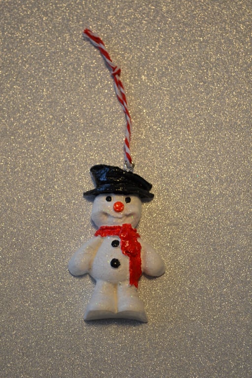 Snowman Christmas Ornament – Hand Painted Holiday Tree Decoration.