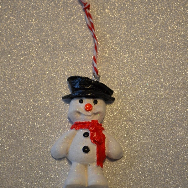 Snowman Christmas Ornament – Hand Painted Holiday Tree Decoration.