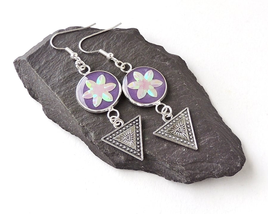 Purple & Silver Drop Earrings (SALE)  1064a