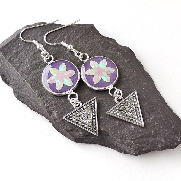 Purple & Silver Drop Earrings (SALE)  1064a