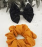 Black damask clip on bow and mustard yellow satin scrunchie.   - Image 2