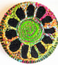 38mm Badge Hand Dyed Fabric Floral badge with Free Machine Embroidery 
