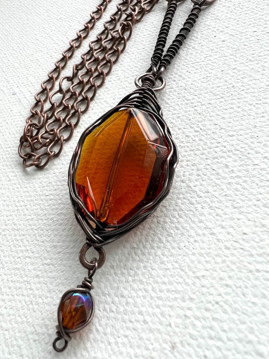 Golden Brown Herringbone Wire Wrapped Necklaces for Women.