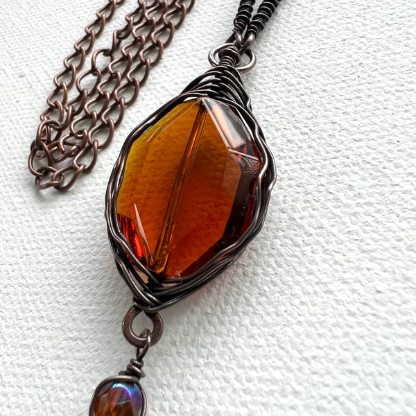 Golden Brown Herringbone Wire Wrapped Necklaces for Women.