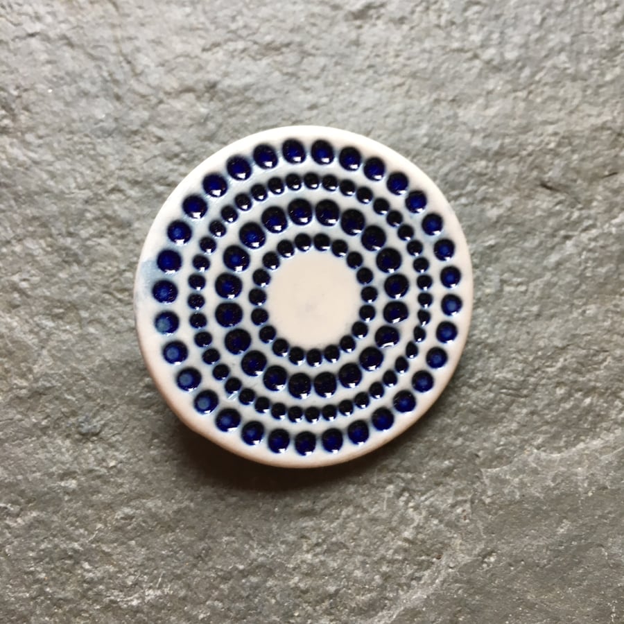 Spotty circles brooch, blue green white, porcelain, contemporary Christmas gift