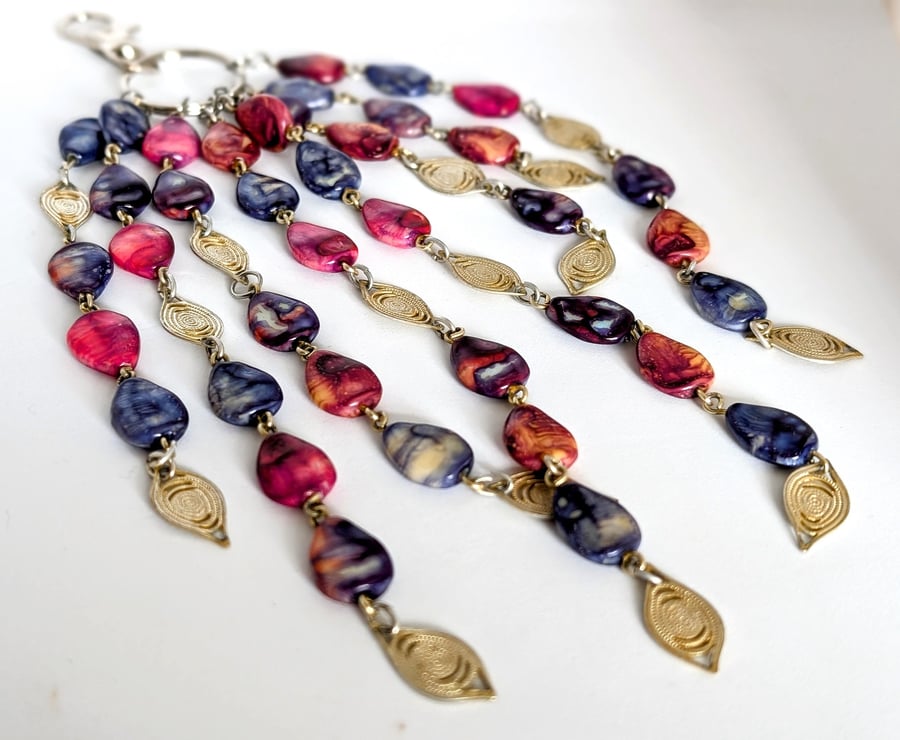 Beaded Bag Charm: Silver Tone Keyring and Lobster Clasp