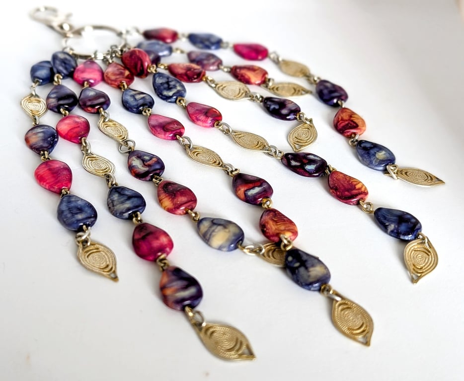 Beaded Bag Charm: Silver Tone Keyring and Lobster Clasp