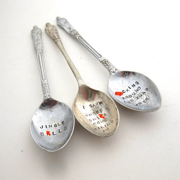 Three Very Rude Sweary Xmas Apostle Spoons, Adults Only