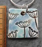 Handmade Ceramic Cow Parsley pendant in turquoise and blue - Image 3