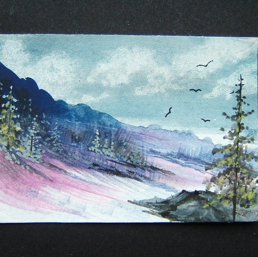 landscape art painting original  watercolour aceo ref 144