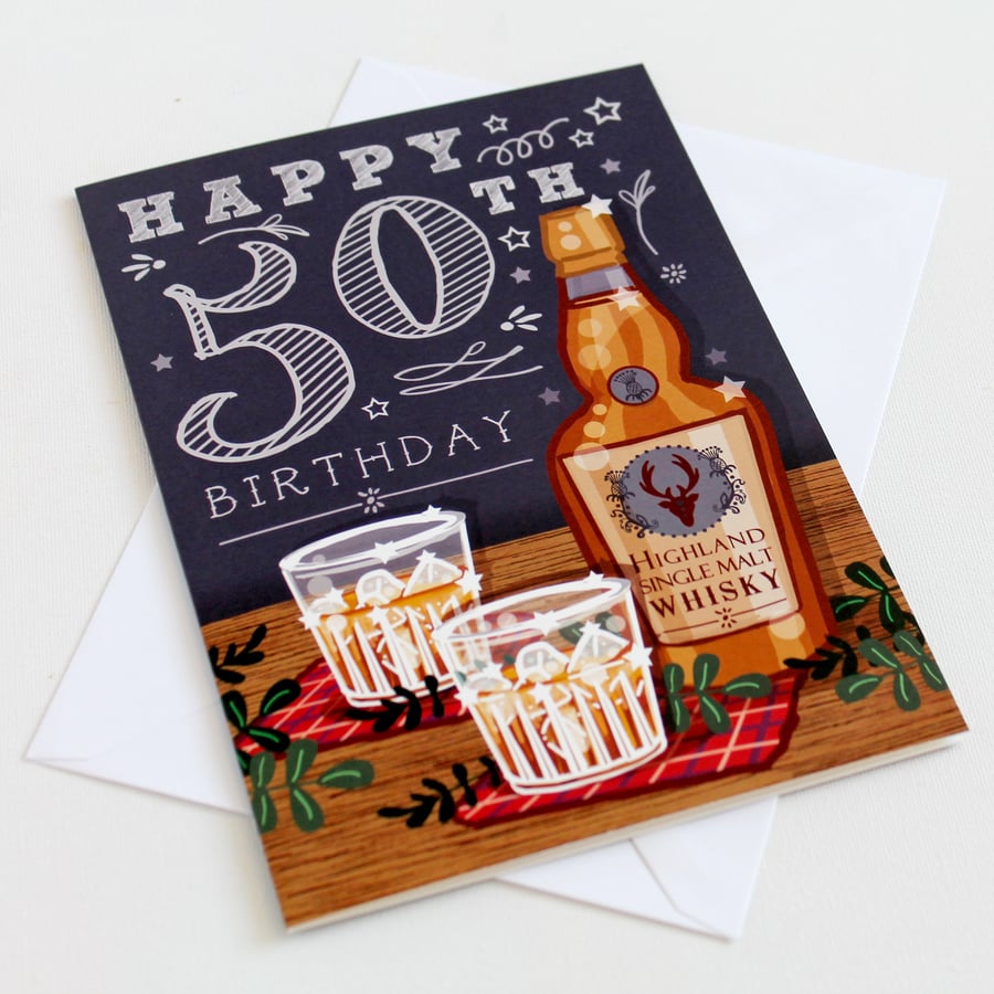 50th Happy Birthday Card - Large, A5 (148x210mm) 