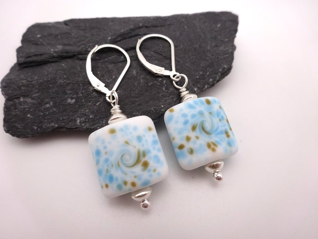 blue and brown lampwork glass earrings