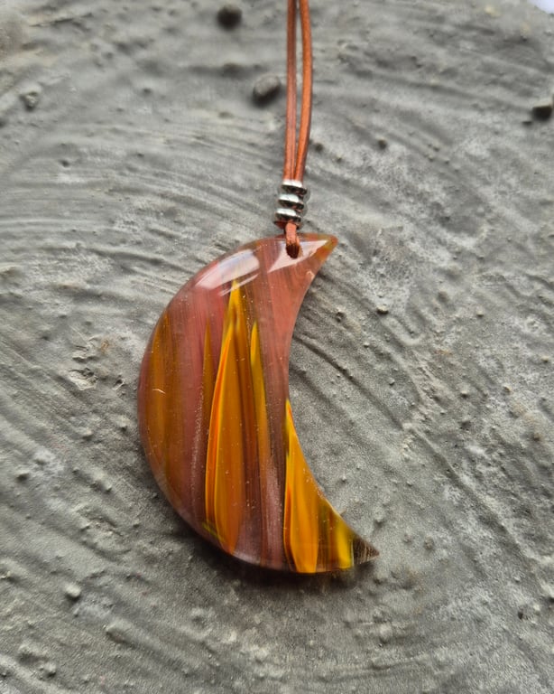 Red Fire Volcano Cherry Quartz Half Moon Pendant