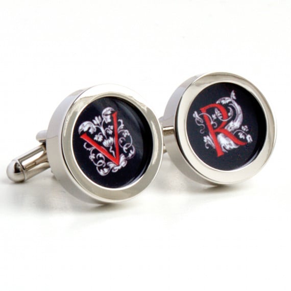 Monogram Cufflinks with Initials in Letters from the 16th Century - Black & Red