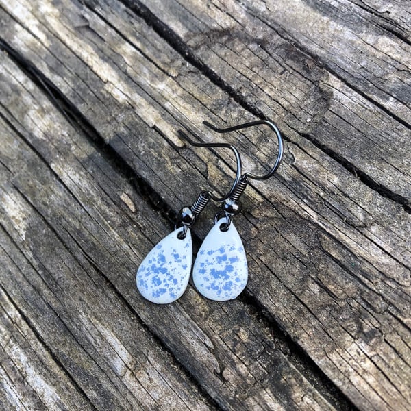 ‘Blue Fairy Dust’ Enamel Teardrop Earrings. Sterling silver upgrade available. 