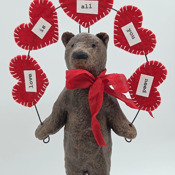 Charming Spun Cotton Brown Bear Valentine’s Ornament