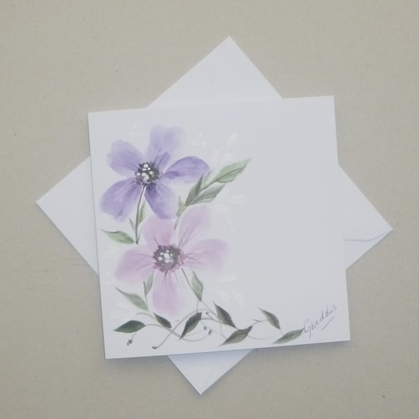 hand painted blank floral greetings card ( ref F 900 C4 )
