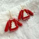 Red Christmas Jumper Festive Earrings 