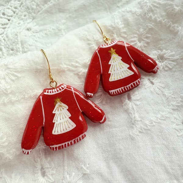 Red Christmas Jumper Festive Earrings 