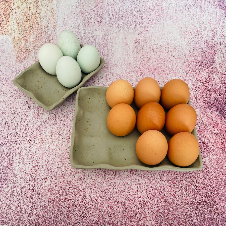 Grey Ceramic Egg Tray, Holds 6  Eggs - Made to Order