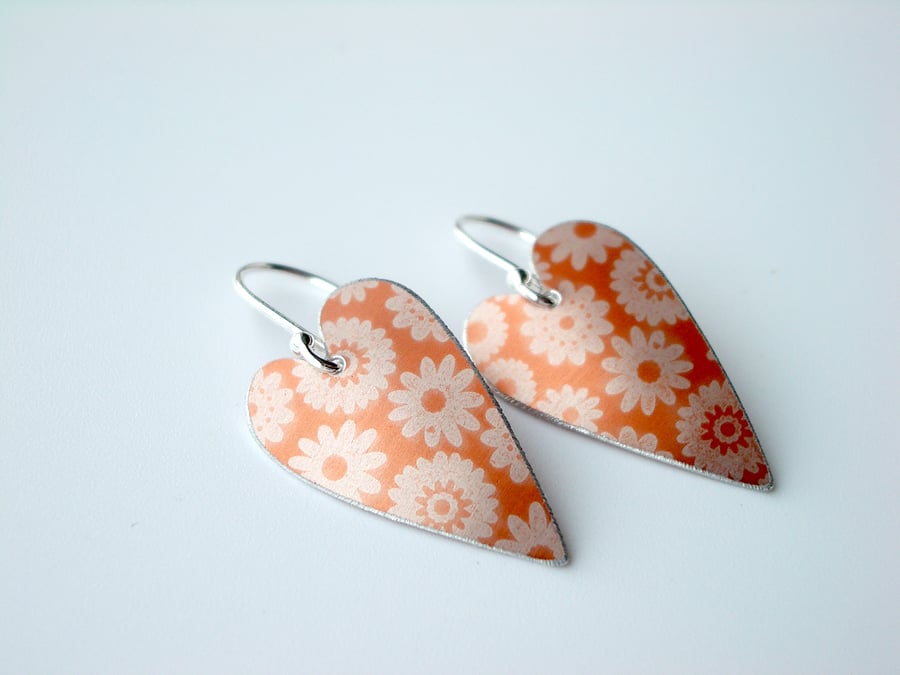 Orange heart flower print earrings