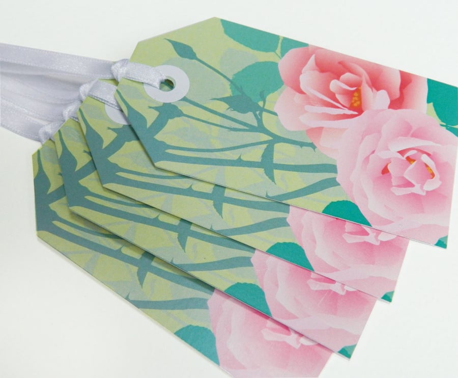 SALE - Pink Roses Gift Tags - Summer flower tags, Pack of 10 tags