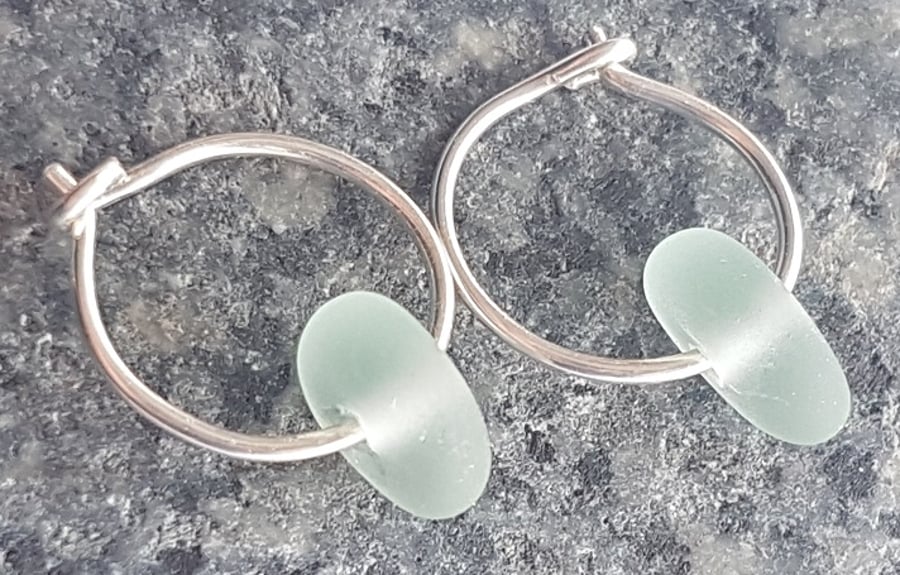 Seaglass on Sterling Silver Hoops