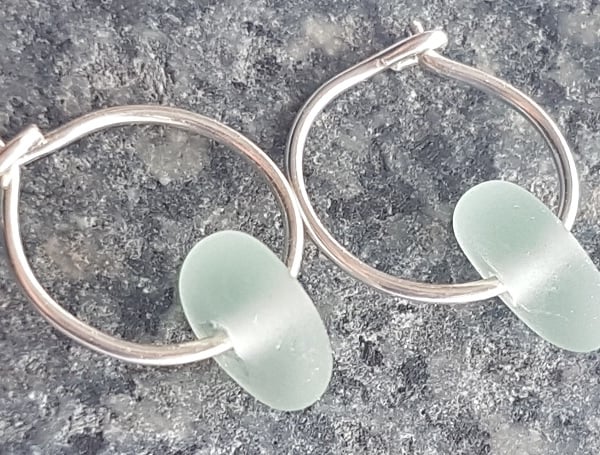 Seaglass on Sterling Silver Hoops