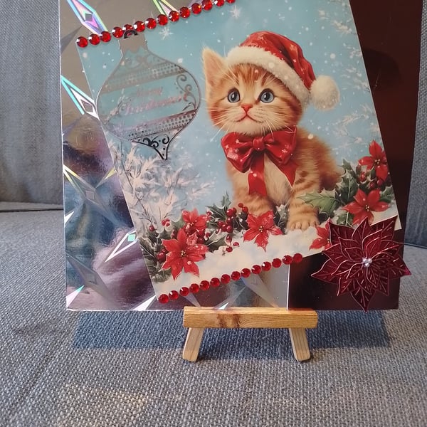 Ginger Kitten large handmade Christmas card